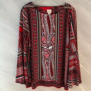 Chico’s 1 (M) Multicolor Liquid Knit Stretchy Flare Long Sleeve Blouse  Artsy